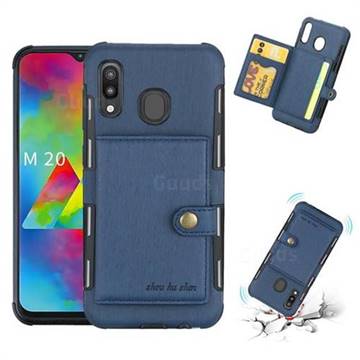 Brush Multi-function Leather Phone Case for Samsung Galaxy M20 - Blue