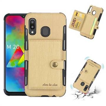 Brush Multi-function Leather Phone Case for Samsung Galaxy M20 - Golden