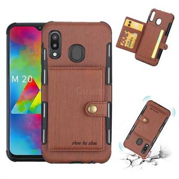 Brush Multi-function Leather Phone Case for Samsung Galaxy M20 - Brown