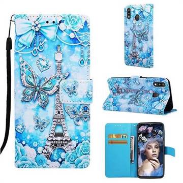 Tower Butterfly Matte Leather Wallet Phone Case for Samsung Galaxy M20