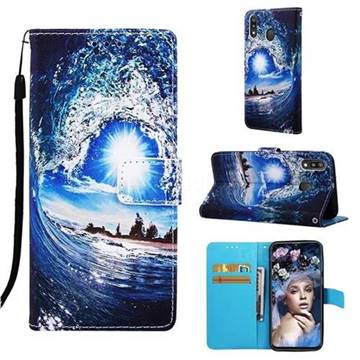 Waves and Sun Matte Leather Wallet Phone Case for Samsung Galaxy M20