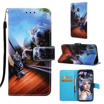 Mirror Cat Matte Leather Wallet Phone Case for Samsung Galaxy M20