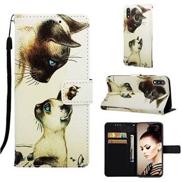 Cat Confrontation Matte Leather Wallet Phone Case for Samsung Galaxy M20