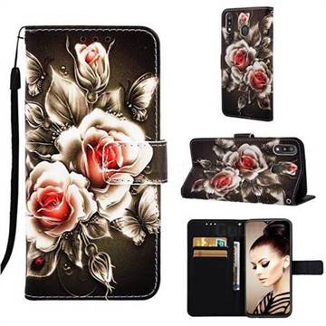 Black Rose Matte Leather Wallet Phone Case for Samsung Galaxy M20