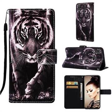 Black and White Tiger Matte Leather Wallet Phone Case for Samsung Galaxy M20