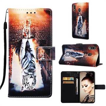 Cat and Tiger Matte Leather Wallet Phone Case for Samsung Galaxy M20