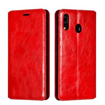 Retro Slim Magnetic Crazy Horse PU Leather Wallet Case for Samsung Galaxy M20 - Red