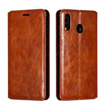 Retro Slim Magnetic Crazy Horse PU Leather Wallet Case for Samsung Galaxy M20 - Brown