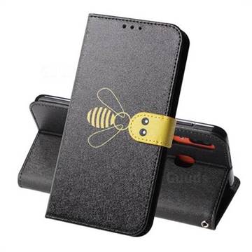 Silk Texture Bee Pattern Leather Phone Case for Samsung Galaxy M20 - Black