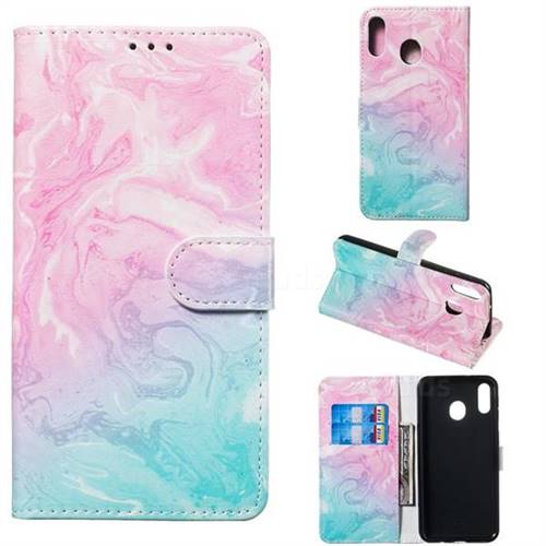 Pink Green Marble PU Leather Wallet Case for Samsung Galaxy M20