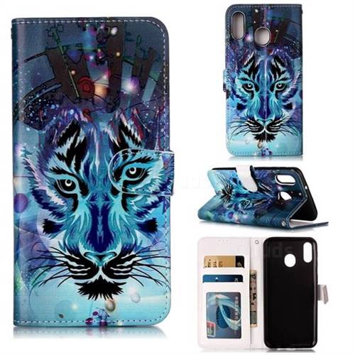 Ice Wolf 3D Relief Oil PU Leather Wallet Case for Samsung Galaxy M20