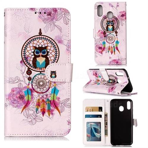 Wind Chimes Owl 3D Relief Oil PU Leather Wallet Case for Samsung Galaxy M20