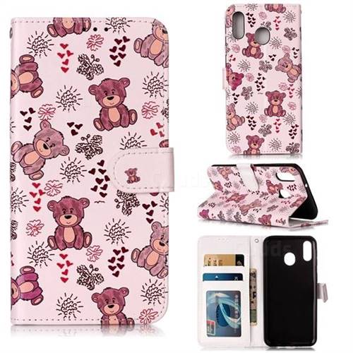 Cute Bear 3D Relief Oil PU Leather Wallet Case for Samsung Galaxy M20