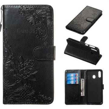 Intricate Embossing Lotus Mandala Flower Leather Wallet Case for Samsung Galaxy M20 - Black