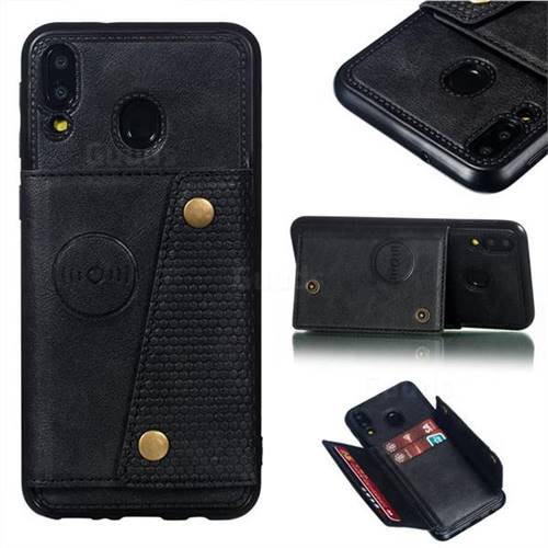 Retro Multifunction Card Slots Stand Leather Coated Phone Back Cover for Samsung Galaxy M20 - Black
