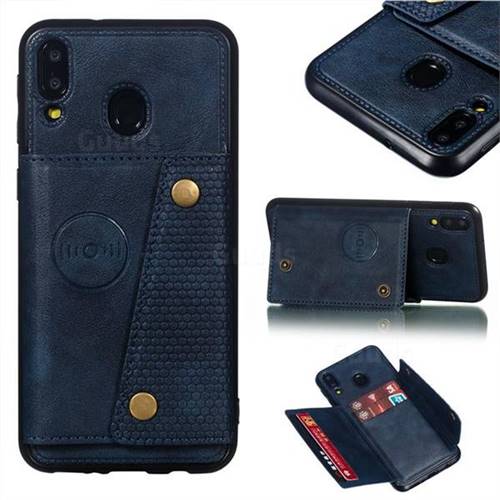 Retro Multifunction Card Slots Stand Leather Coated Phone Back Cover for Samsung Galaxy M20 - Blue