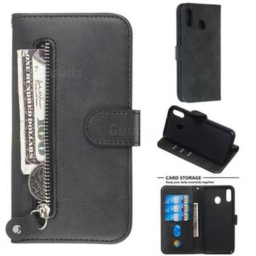 Retro Luxury Zipper Leather Phone Wallet Case for Samsung Galaxy M20 - Black