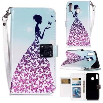 Butterfly Princess 3D Shiny Dazzle Smooth PU Leather Wallet Case for Samsung Galaxy M20