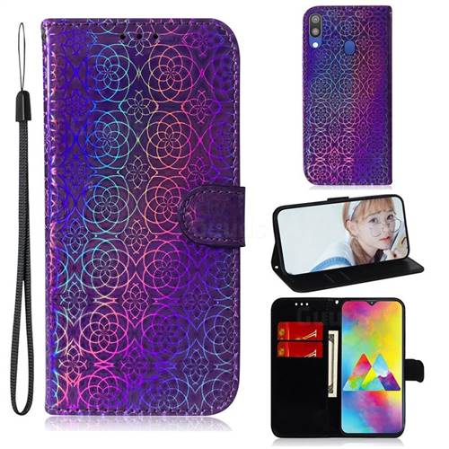 Laser Circle Shining Leather Wallet Phone Case for Samsung Galaxy M20 - Purple