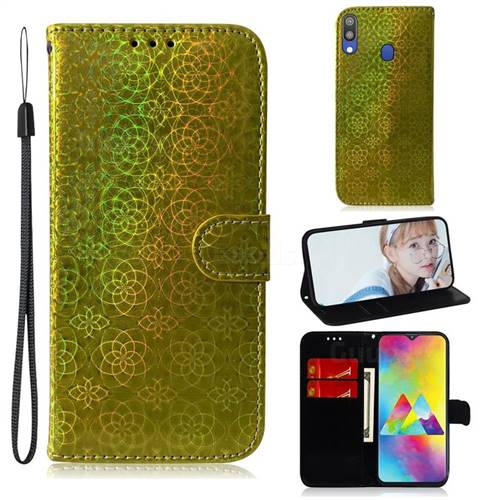 Laser Circle Shining Leather Wallet Phone Case for Samsung Galaxy M20 - Golden