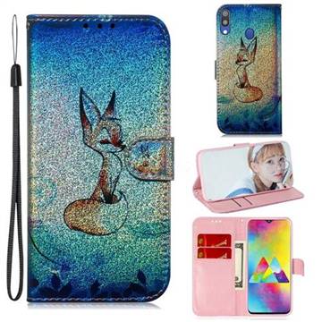 Cute Fox Laser Shining Leather Wallet Phone Case for Samsung Galaxy M20
