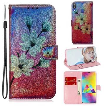 Magnolia Laser Shining Leather Wallet Phone Case for Samsung Galaxy M20