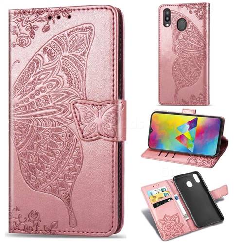 Embossing Mandala Flower Butterfly Leather Wallet Case for Samsung Galaxy M20 - Rose Gold