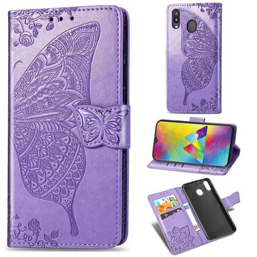 Embossing Mandala Flower Butterfly Leather Wallet Case for Samsung Galaxy M20 - Light Purple