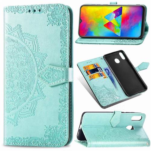 Embossing Imprint Mandala Flower Leather Wallet Case for Samsung Galaxy M20 - Green