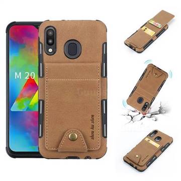 Woven Pattern Multi-function Leather Phone Case for Samsung Galaxy M20 - Golden