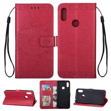 Intricate Embossing Totem Flower Leather Wallet Case for Samsung Galaxy M20 - Red
