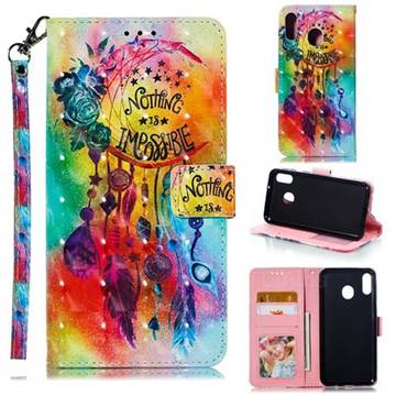 Flower Wind Chimes 3D Painted Leather Phone Wallet Case for Samsung Galaxy M20