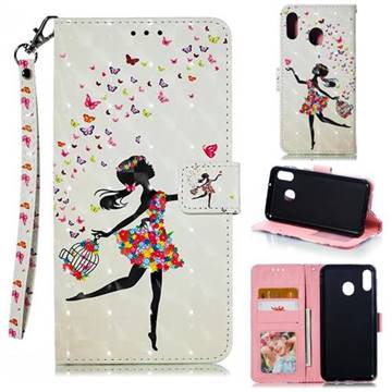 Flower Girl 3D Painted Leather Phone Wallet Case for Samsung Galaxy M20