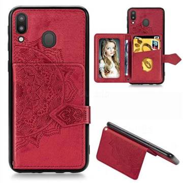 Mandala Flower Cloth Multifunction Stand Card Leather Phone Case for Samsung Galaxy M20 - Red