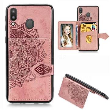 Mandala Flower Cloth Multifunction Stand Card Leather Phone Case for Samsung Galaxy M20 - Rose Gold