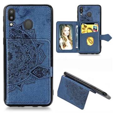 Mandala Flower Cloth Multifunction Stand Card Leather Phone Case for Samsung Galaxy M20 - Blue