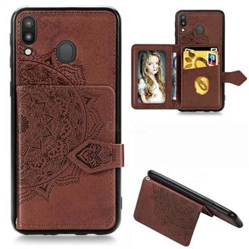 Mandala Flower Cloth Multifunction Stand Card Leather Phone Case for Samsung Galaxy M20 - Brown