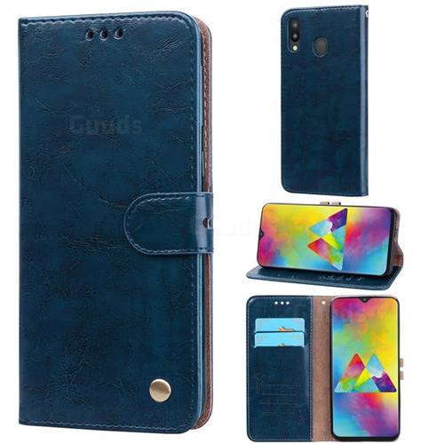 Luxury Retro Oil Wax PU Leather Wallet Phone Case for Samsung Galaxy M20 - Sapphire