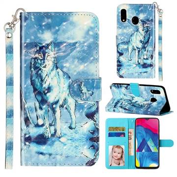 Snow Wolf 3D Leather Phone Holster Wallet Case for Samsung Galaxy M20