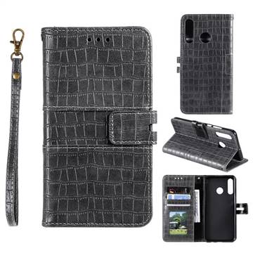 Luxury Crocodile Magnetic Leather Wallet Phone Case for Samsung Galaxy M20 - Gray