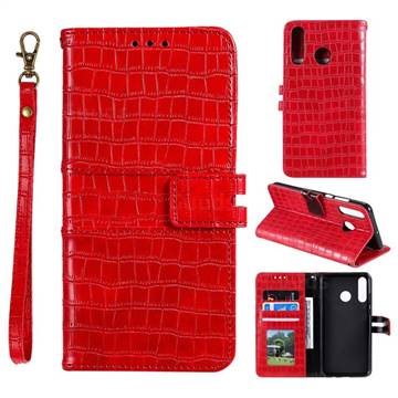 Luxury Crocodile Magnetic Leather Wallet Phone Case for Samsung Galaxy M20 - Red