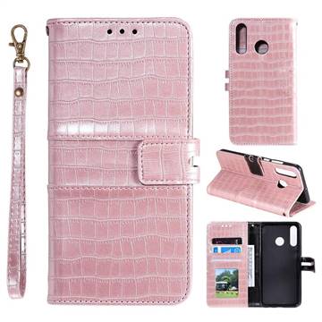 Luxury Crocodile Magnetic Leather Wallet Phone Case for Samsung Galaxy M20 - Rose Gold