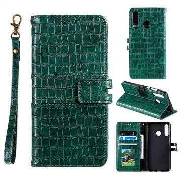 Luxury Crocodile Magnetic Leather Wallet Phone Case for Samsung Galaxy M20 - Green