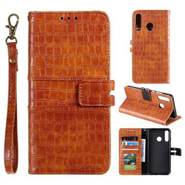 Luxury Crocodile Magnetic Leather Wallet Phone Case for Samsung Galaxy M20 - Brown