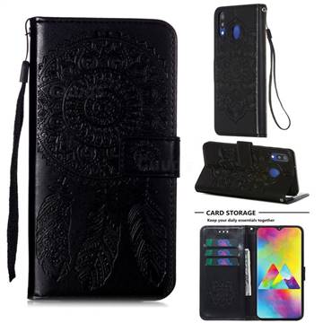 Embossing Dream Catcher Mandala Flower Leather Wallet Case for Samsung Galaxy M20 - Black