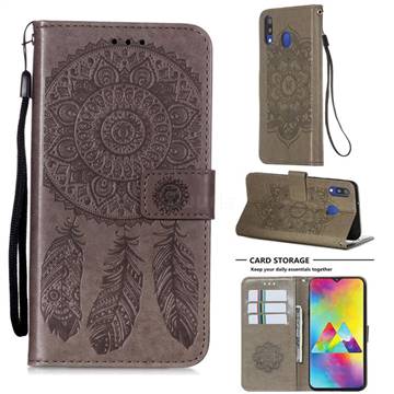 Embossing Dream Catcher Mandala Flower Leather Wallet Case for Samsung Galaxy M20 - Gray