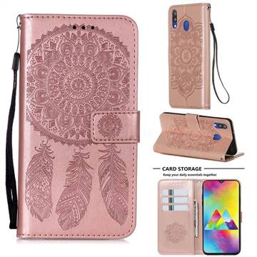 Embossing Dream Catcher Mandala Flower Leather Wallet Case for Samsung Galaxy M20 - Rose Gold