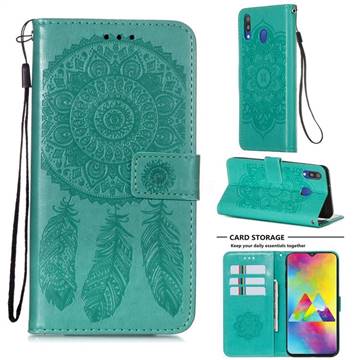 Embossing Dream Catcher Mandala Flower Leather Wallet Case for Samsung Galaxy M20 - Green