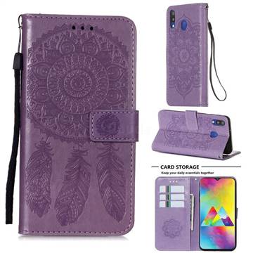 Embossing Dream Catcher Mandala Flower Leather Wallet Case for Samsung Galaxy M20 - Purple