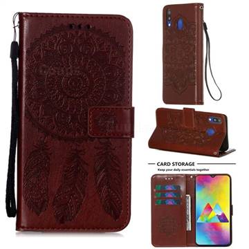 Embossing Dream Catcher Mandala Flower Leather Wallet Case for Samsung Galaxy M20 - Brown